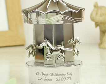 Personalised Carousel Money Box | Gift for Baby | Birthday Present | Christening Gift | baptism | Thank You | Nursery Decor | Horse Gift UK