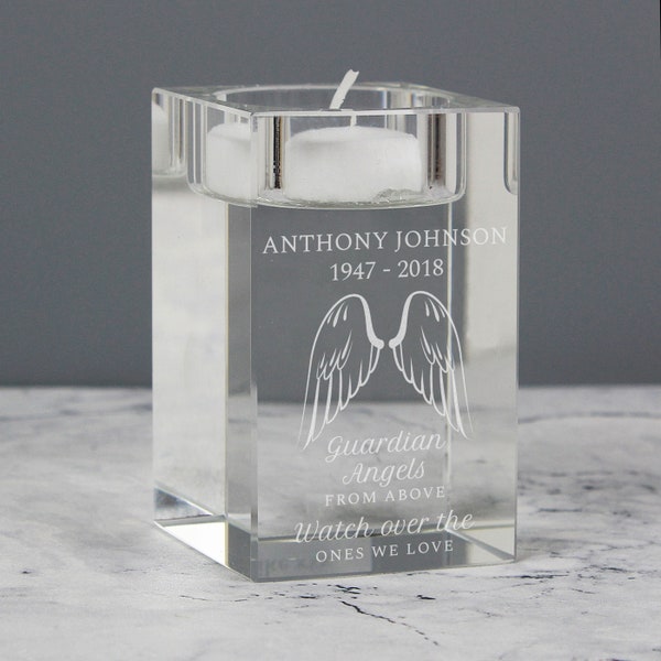 Personalised Guardian Angel Wings Glass Tea Light Holder | Personalised Candle Holder | Memorial Candle Holder | Glass Tea Light Holder | UK