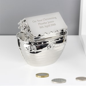 Personalised Silver Noahs Ark Money Box | Gift for Baby | Birthday Present | Christening Gift | baptism | Thank You | Nursery Decor | Ark