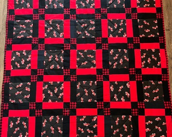 Edredón de camioneta roja: ribete a cuadros negros, manta acogedora (50 x 50)