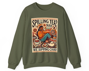 Sudadera premium de lujo para amantes del chai: inspirada en la hora del té, me encanta el chai, la pausa para el té, vibras desi, suéter para amantes de la cafeína.