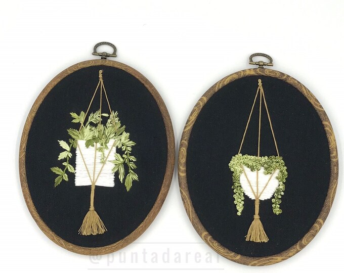 Hanging Plants Embroidery Set of Two Etsy