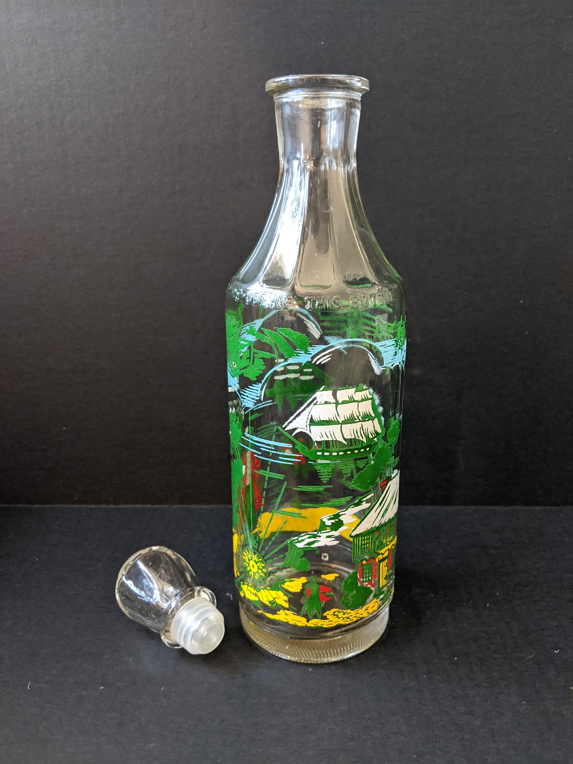 Vintage Pirate Motif Glass Decanter Liquor Bottle With Lid Etsy