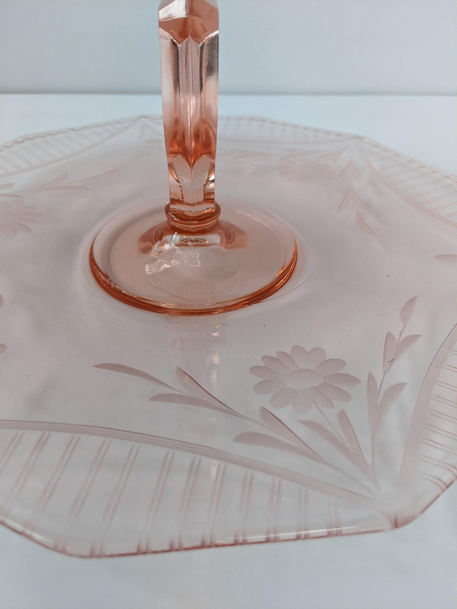 Etched Floral Pink Depression Glass Sandwich Plate With Etsy