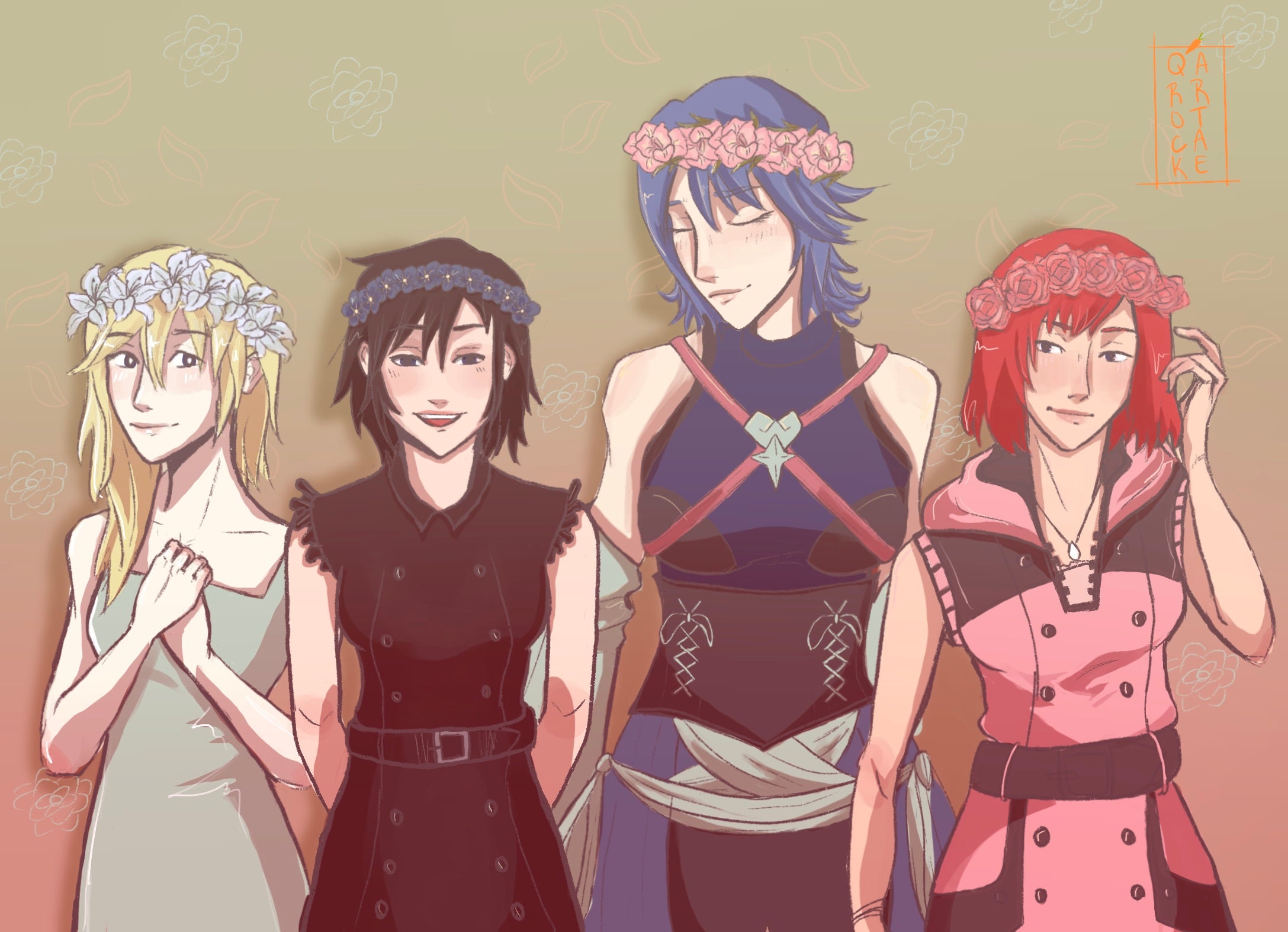 Kingdom Hearts Girls Namine Xion Aqua Kairi Flower Crowns 7x5 Cardstock Art  Print - Etsy, image size:2175x1575