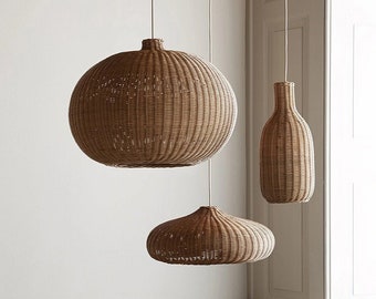 Nordic Rattan Handmade Pendant Lampshades for Kitchen Island