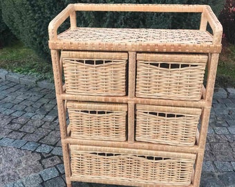 Handwoven Wicker Dresser: 6-Drawer Boho Storage Chest