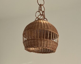 Wicker Pendant Light, Boho Lamp Shade, Natural Rattan Chandelier (12" Diameter)
