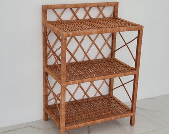 Wicker bookshelf, rattan shelf unit, handmade plant stand, boho storage furniture