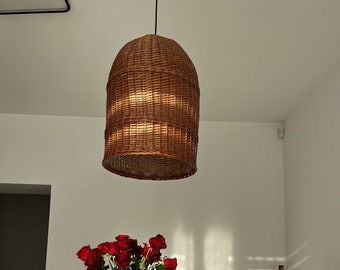 Boho Chandelier Light, Pendant Ceiling Wood Lantern, Bohemian Light Pendant, Hanging Pendant, Handmade Rattan Lamp Shade, Pendant light