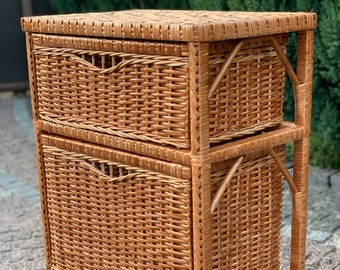 Handwoven Wicker Dresser: 2-Drawer Boho Storage Chest