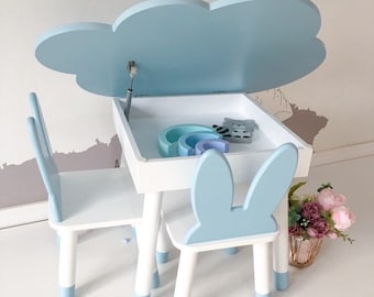 Houten kindertafel en stoelenset, houten tafel, houten stoel voor kinderen, Montessoritafel en stoel, houten activiteitentafel