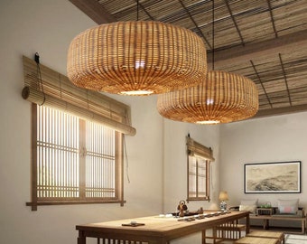 New Woven Rattan Light Fixtures, Wicker Rattan Lampshade Bamboo Lamp Pendant