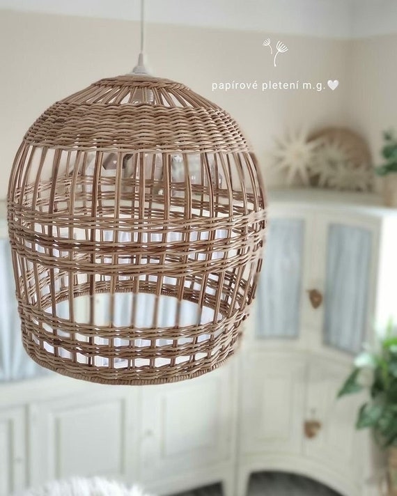 Rattan Pendant Light, Wicker Lamp Shade, Boho Decor