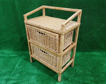 Rattan Chest of Drawers, Wooden Dresser, Handmade Chest of Drawers with Frame,  Chest of Drawers for Bedroom