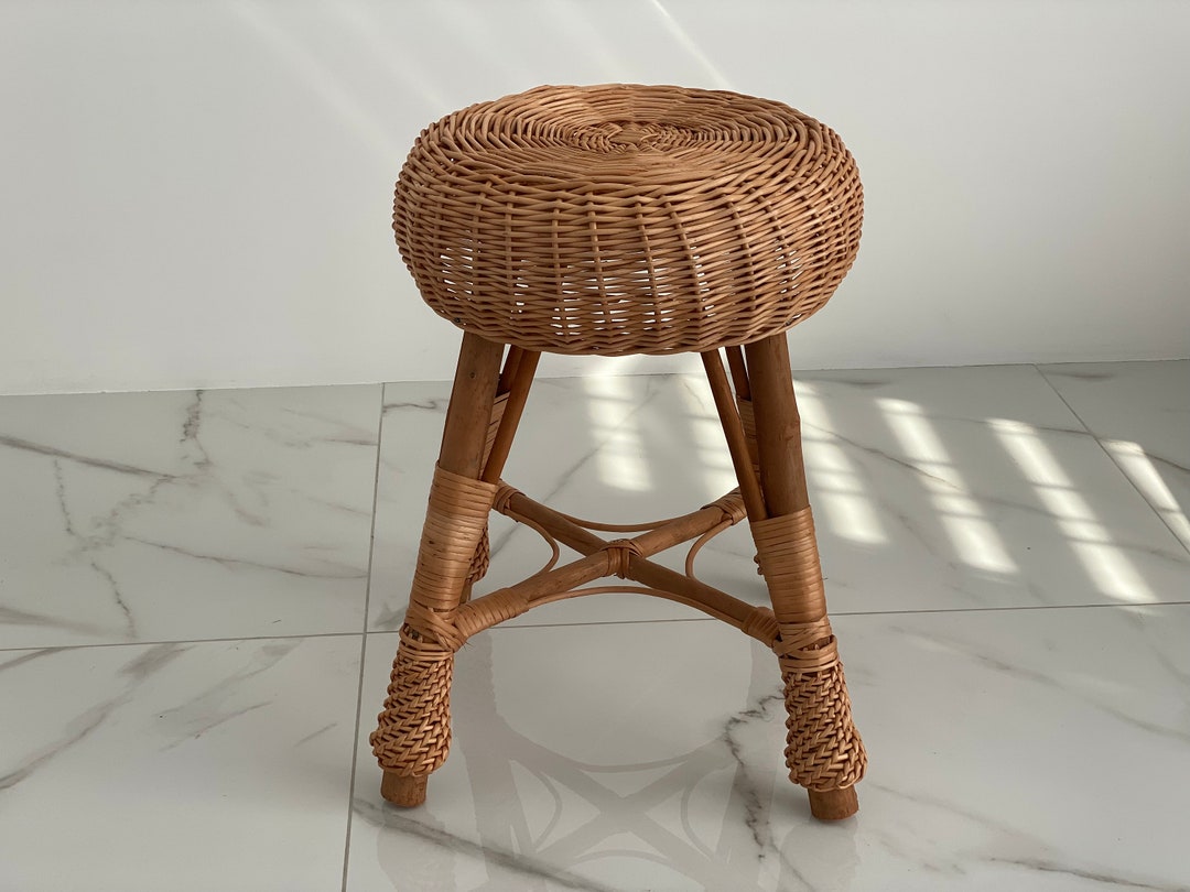 Rattan Wicker Round Stool or Teatable Etsy