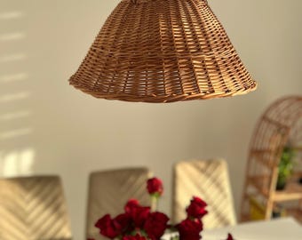 Lámpara de mimbre, lámpara colgante de ratán bohemio, pantalla hecha a mano