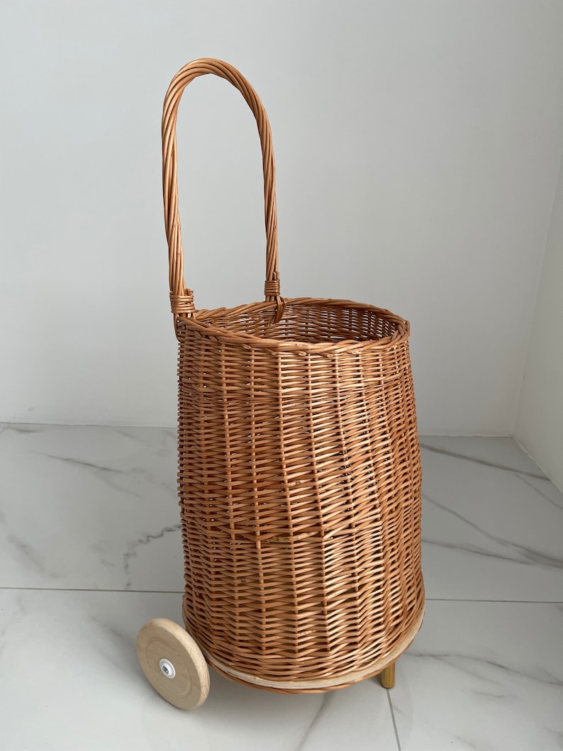 Wicker Shopping Cart With Handle Willow Shopping Cart Etsy