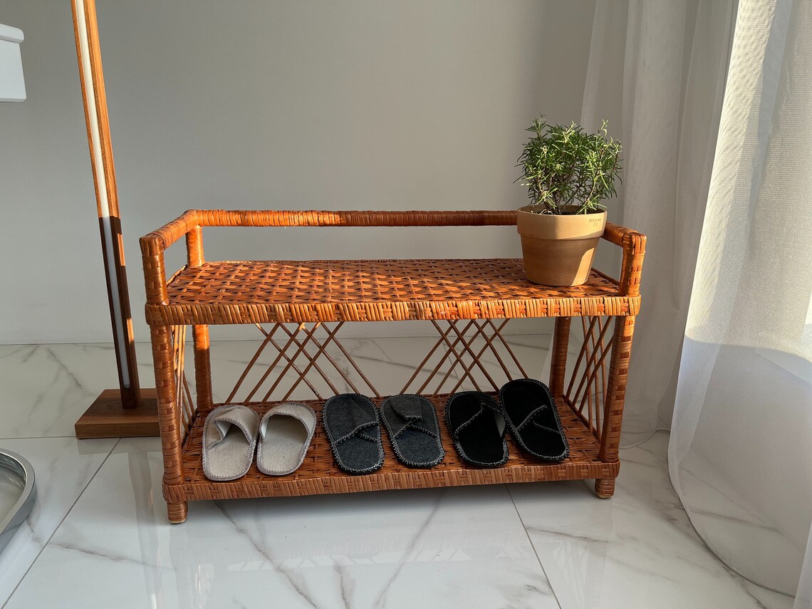 Wicker Shelf Wicker Shoe Rack Shoe Rack Bench Wicker Shelf Etsy