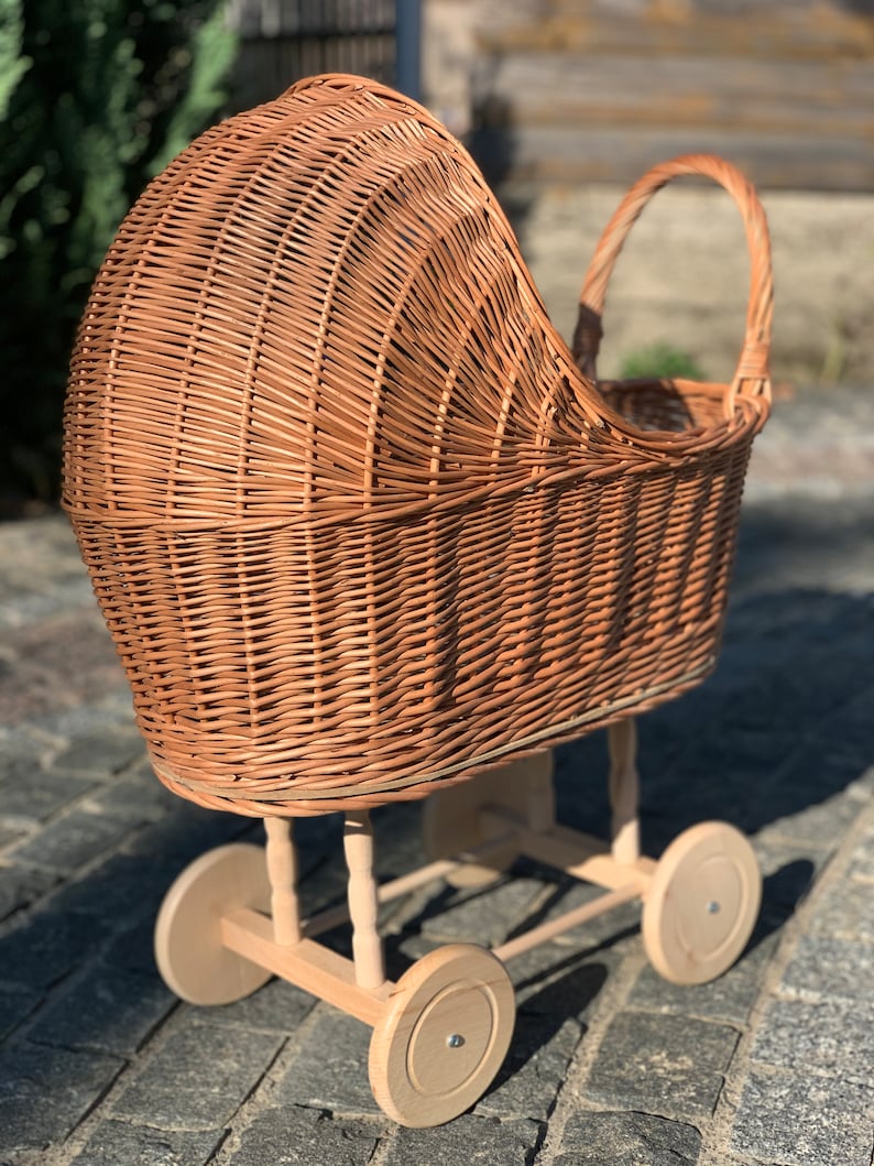 Wicker Baby Carriage, Doll Stroller, Doll Pram, Wicker Doll Stroller, Wicker Doll Pram, Wicker Willow Doll Stroller image 4