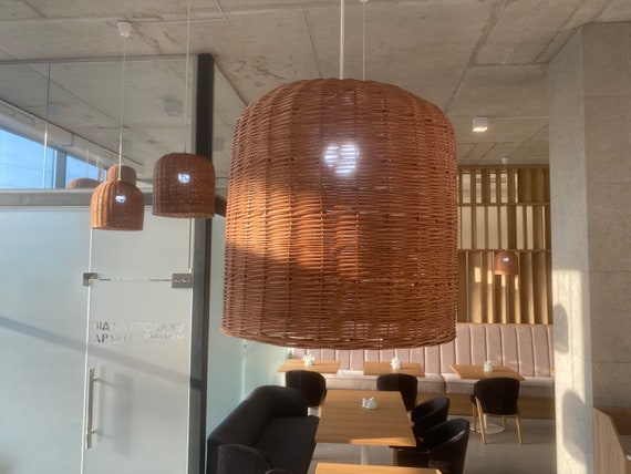 Rattan Pendant Light Shade, Woven Ceiling Lamp, Boho Decor