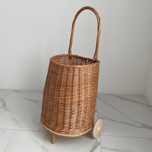 Rattan Shopping Trolley, Wicker Shopping Trolley With Handle, Wheel  Shopping Basket, Cart on Wheels Woven Basket, Adult/baby Woven Trolley 