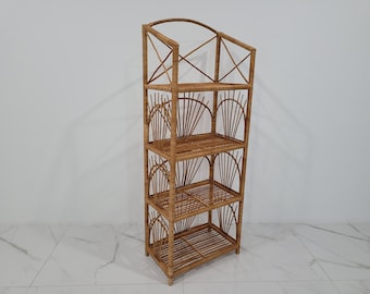 Handcrafted Wicker Shelf, Bohemian Plant Stand, Rattan Bookcase