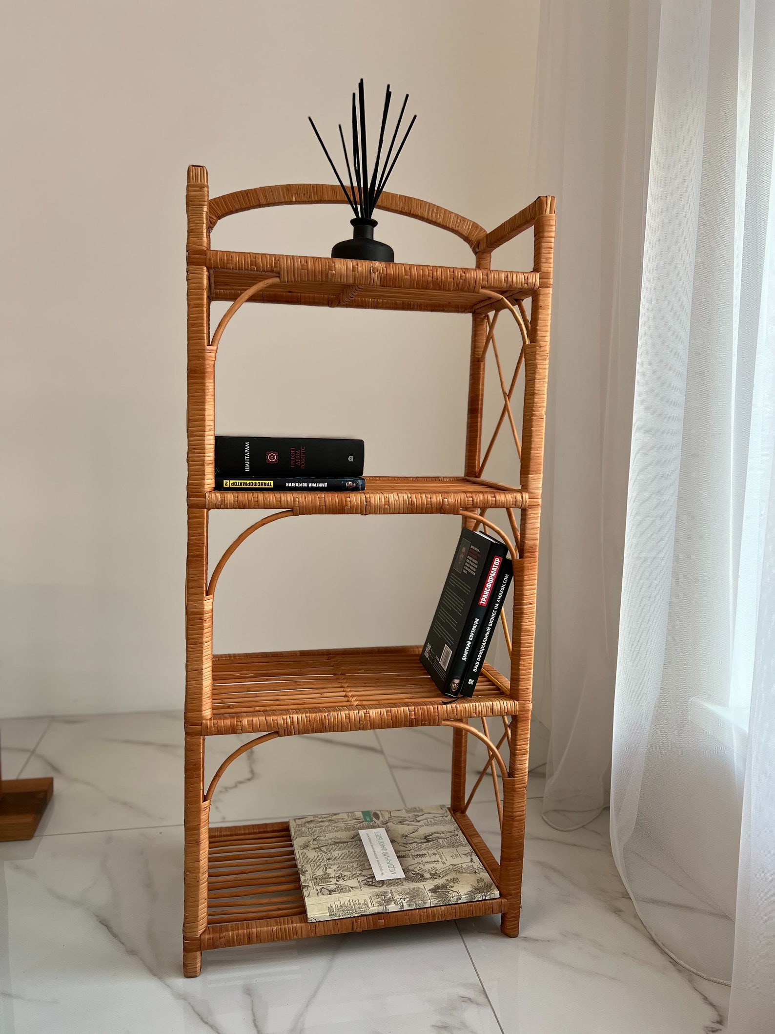 Boho Shelf Bohemian Furniture Wicker Patio Rack Bookshelf Etsy