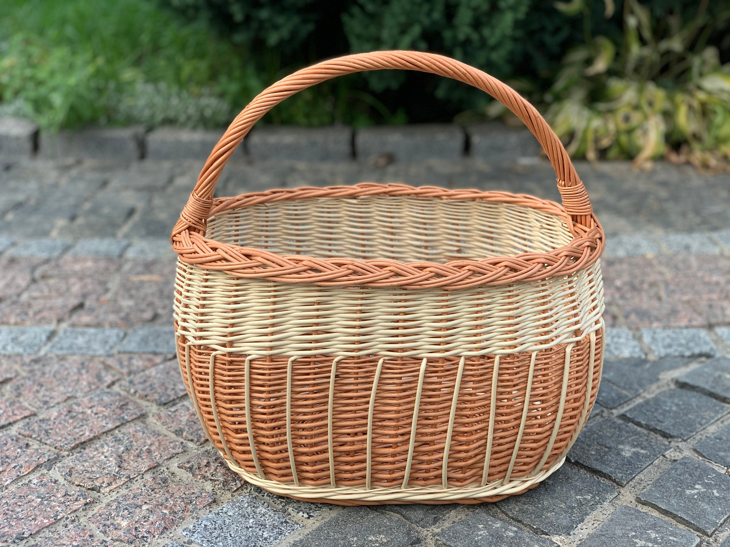 Willow Market Basket Handmade Willow Basket Woven Wicker Etsy