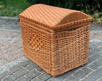 Panier à linge en osier avec couvercle : stockage de vigne naturel