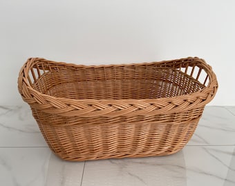 Large Wicker Laundry Basket, Handled Oval Basket, Large Storage Basket, Laundry Hamper