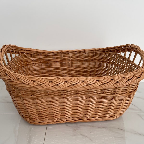 Large Wicker Laundry Basket, Handled Oval Basket, Large Storage Basket, Laundry Hamper