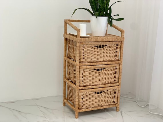 Wicker Dresser, Rattan 3 Drawer Chest, Boho Storage Cabinet, Woven Nightstand