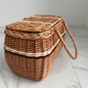 Picnic basket, Picnic Wicker Basket, Wicker Market Shopping, Picnic Basket, Handmade, Three Color Basket with One Top Handle Medium Size image 8