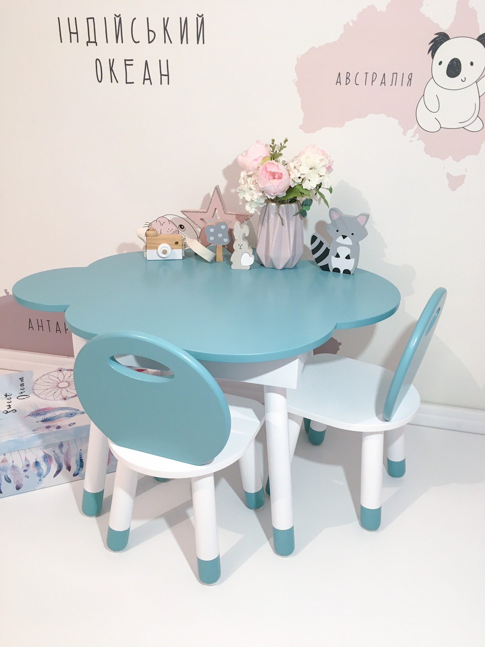 Wooden Kids Table and Chair Set, Wooden Table, Wooden Chair for Kids ...