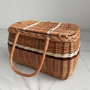 Picnic basket, Picnic Wicker Basket, Wicker Market Shopping, Picnic Basket, Handmade, Three Color Basket with One Top Handle Medium Size image 9