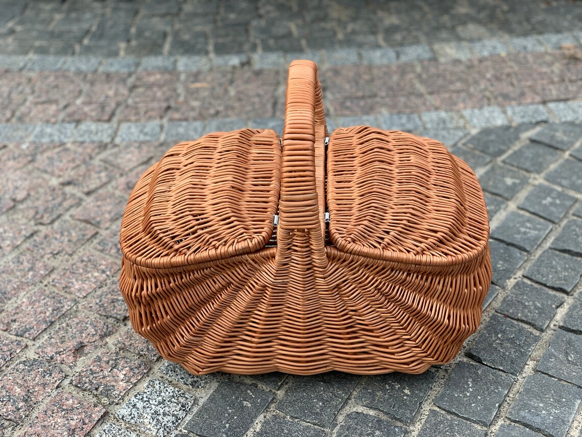 Handmade Wicker Basket With Top Handle Picnic Basket Market Etsy
