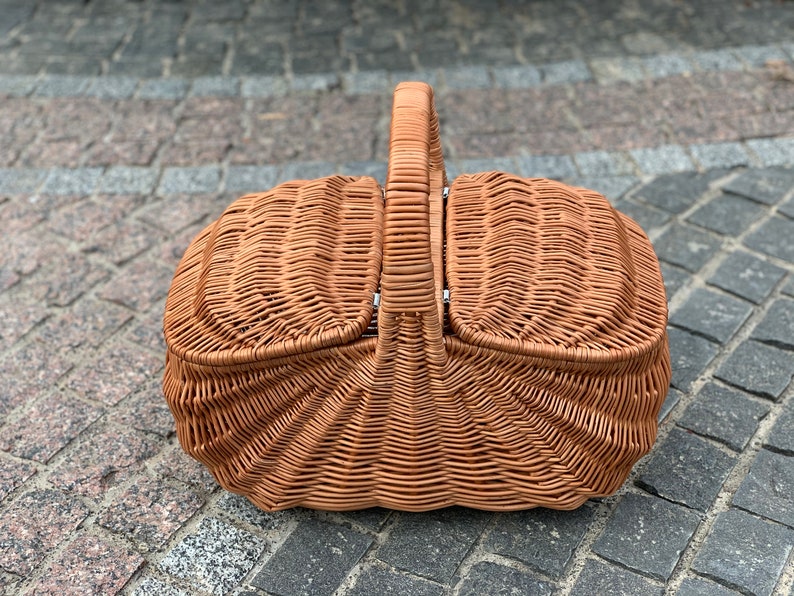 Handmade Wicker Basket With Top Handle Picnic Basket Market Etsy