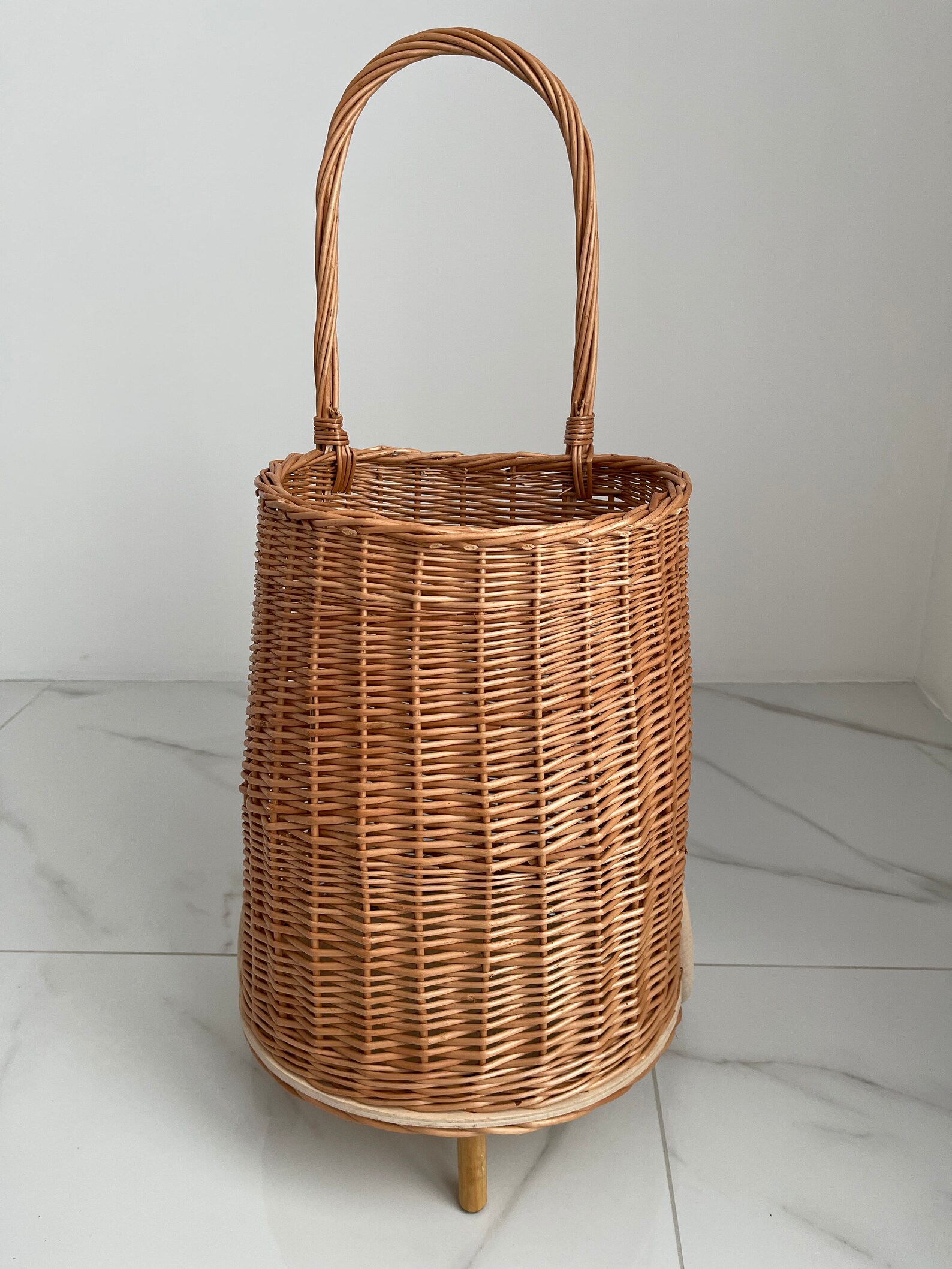 Wicker Shopping Cart With Handle Willow Shopping Cart Etsy