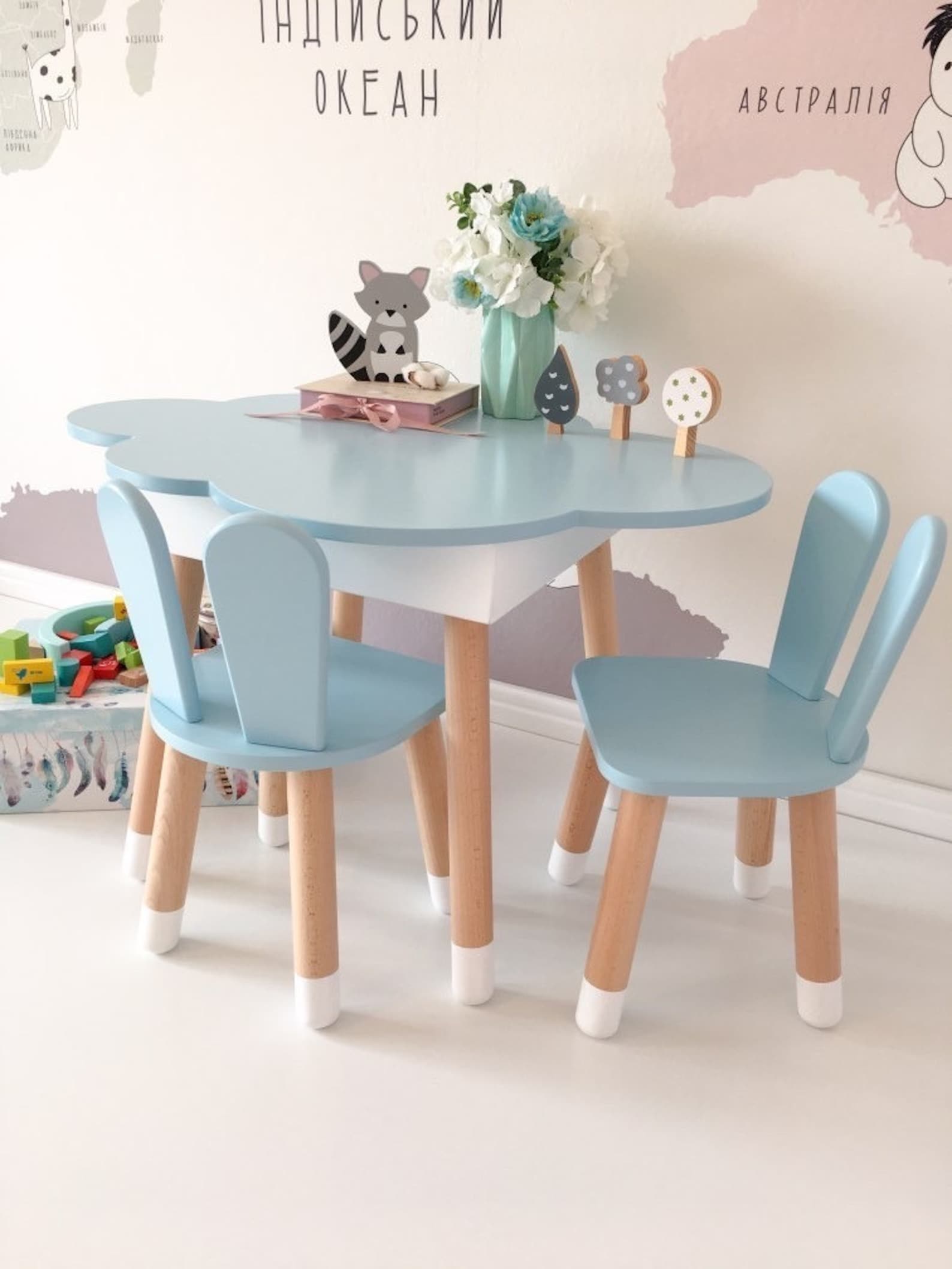 Wooden Kids Table and Chair Set, Wooden Table, Wooden Chair for Kids ...