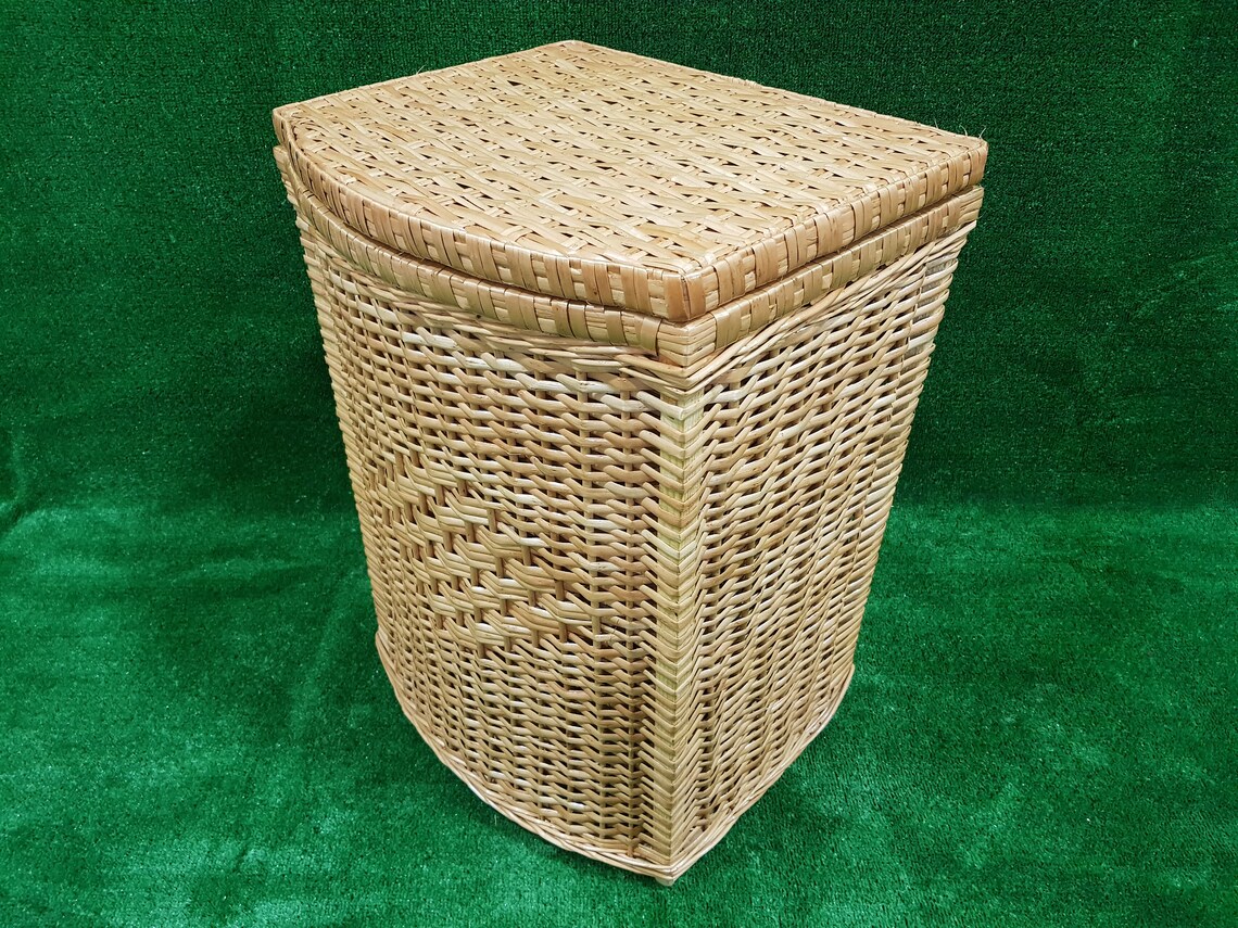 Wicker Laundry Basket With Lid Wicker Basket Wicker Basket Etsy
