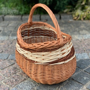 Grocery Basket, Wicker basket, handwoven willow market basket, grocery shopping basket, mushroom basket, housewarming gift