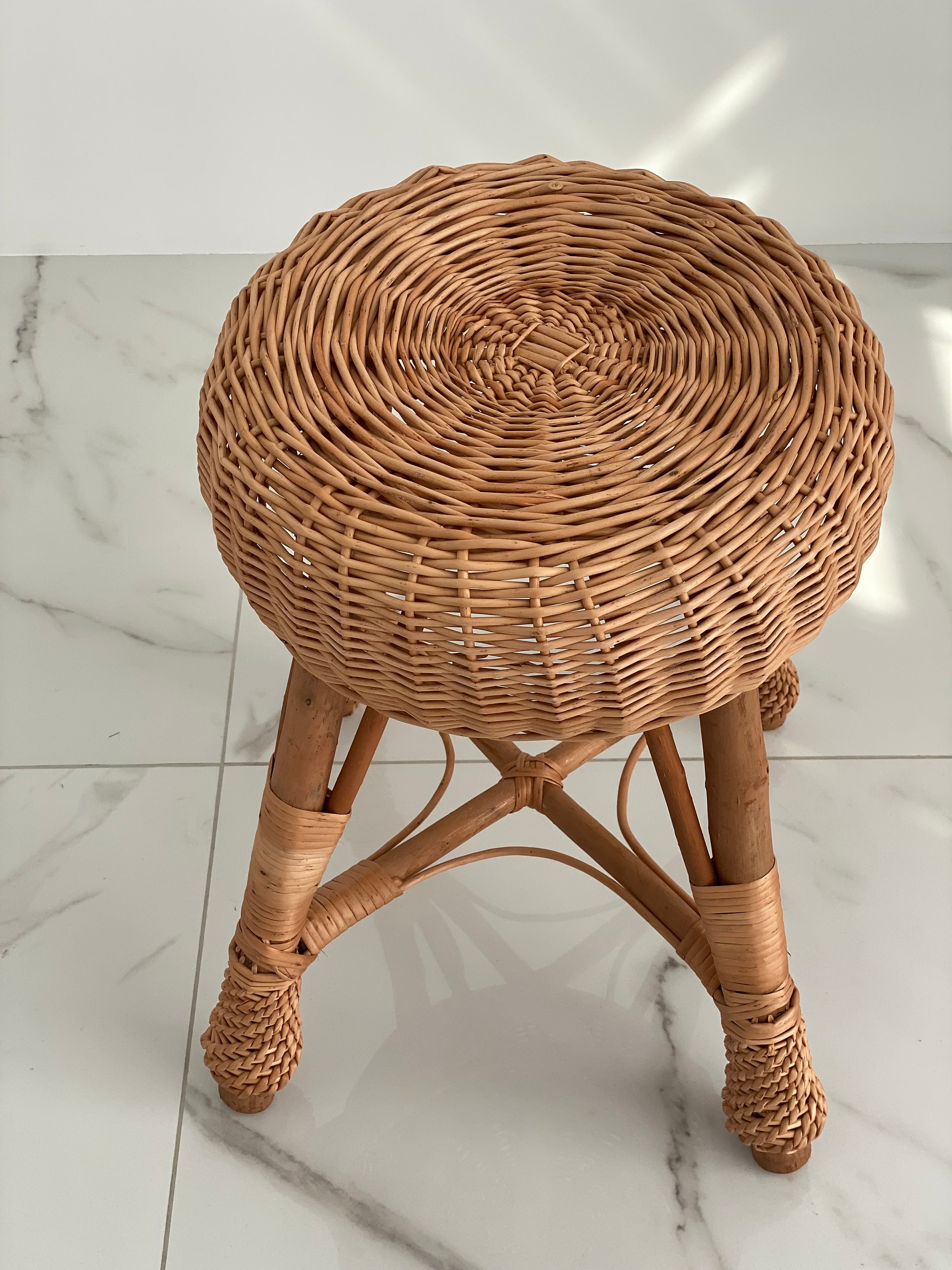 Rattan Wicker Round Stool or Teatable Etsy UK