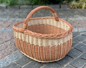 Handmade Willow Market Basket: Rustic Wicker Picnic Basket