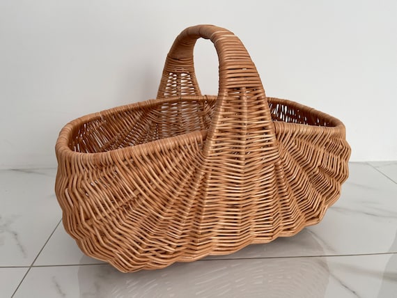 Handmade Willow Basket, Woven Wicker Basket, Gathering Basket, Woven Picnic  Basket, Rectangular Basket, Grocery Wicker Basket With Handle 