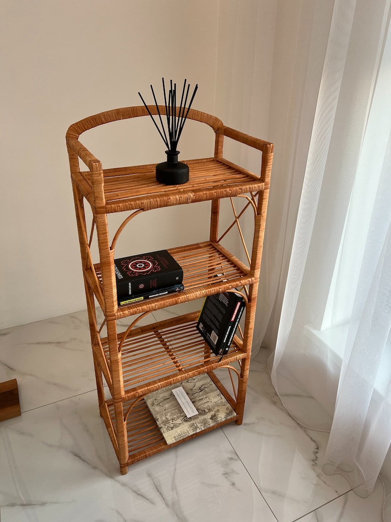 Boho Shelf Bohemian Furniture Wicker Patio Rack Bookshelf Etsy