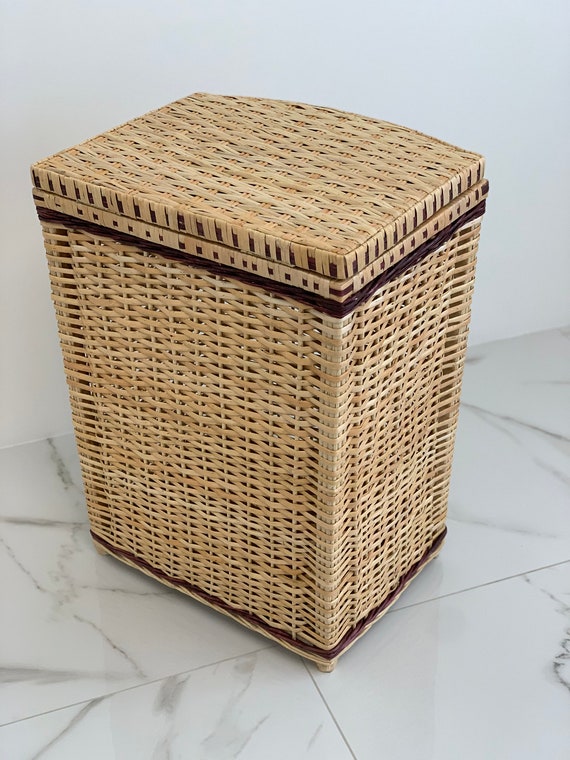 Panier de rangement avec couvercle, panier à linge en osier, panier à linge  en saule fait à la main avec couvercle, panier en osier rond, panier à linge  en osier 