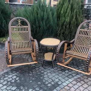 Wicker Rocking Chair, coffee table included, willow rocking chair