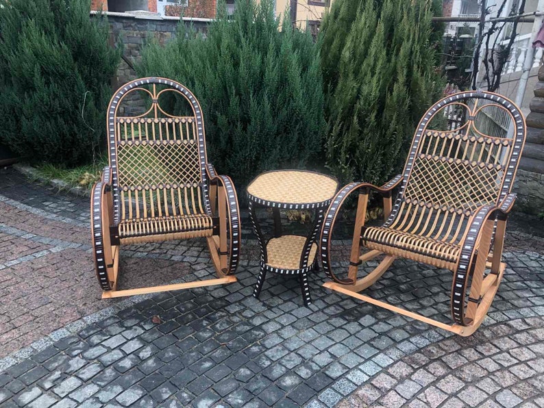 Wicker Rocking Chair, coffee table included, willow rocking chair