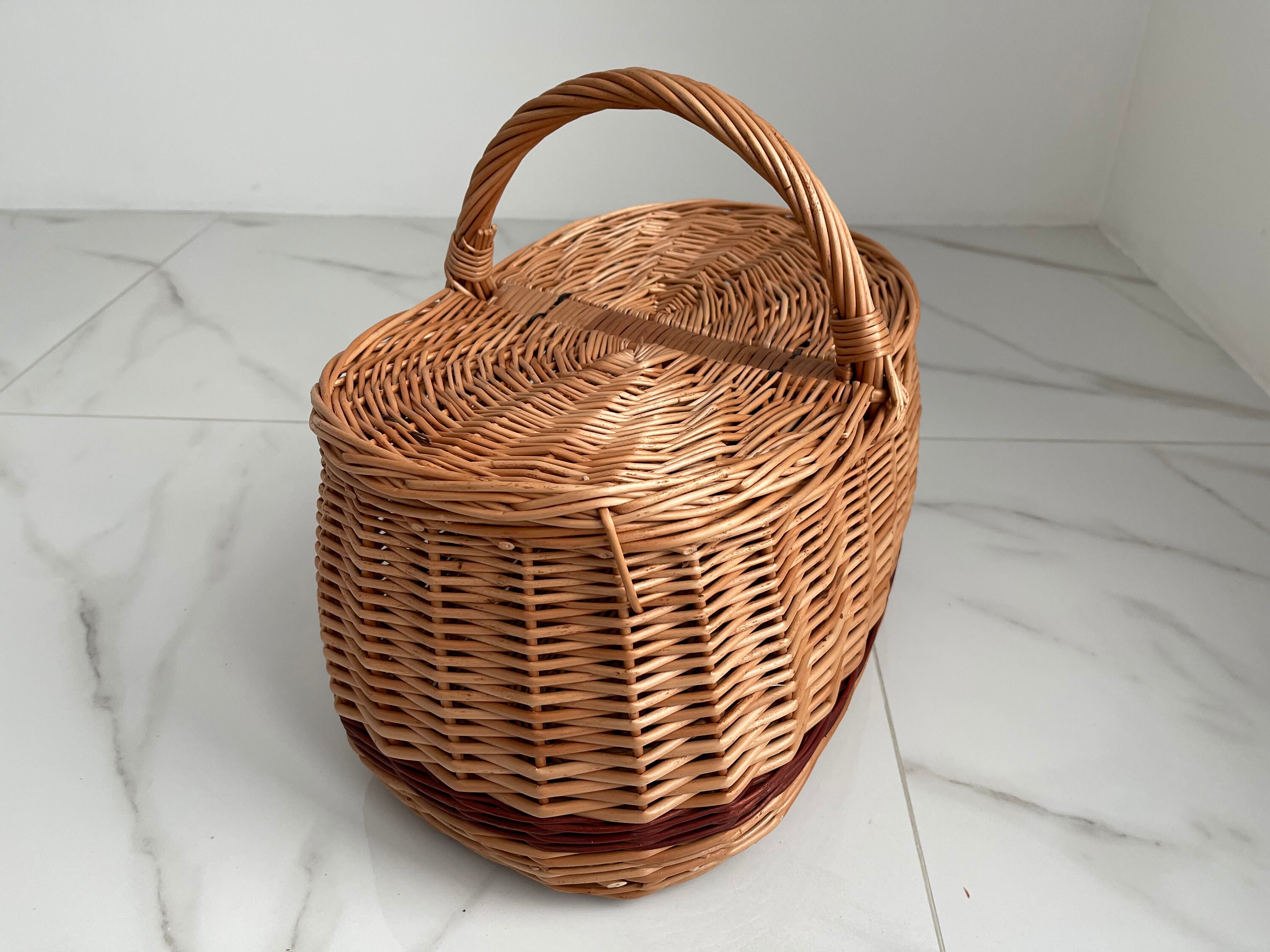 Picnic Wicker Basket Handwoven Picnic Basket Basket With Lid Etsy